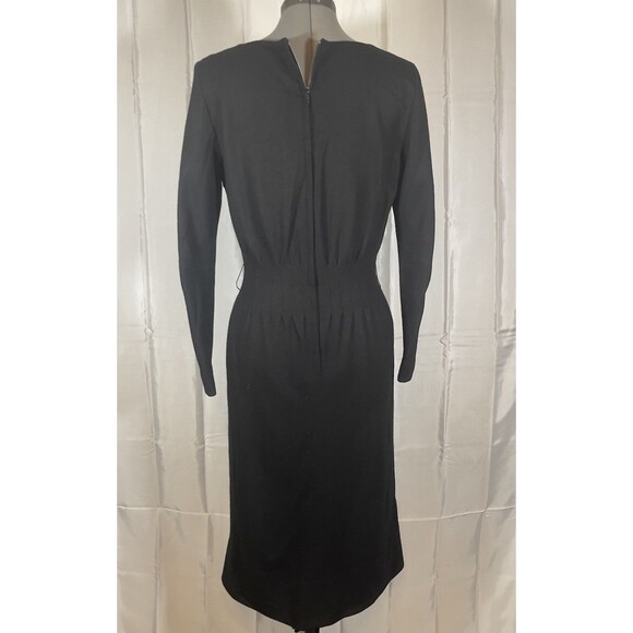 Vintage Marion McCoy Black Wool Dress Fitted Classic Knee Length Step In Zip 12 - Picture 5 of 8